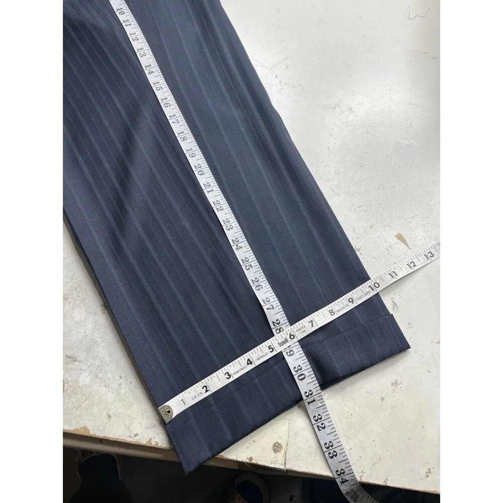 VERSINI European Men Suit 46R 40x31 Navy Striped 100% Wool Jacket Pants Set